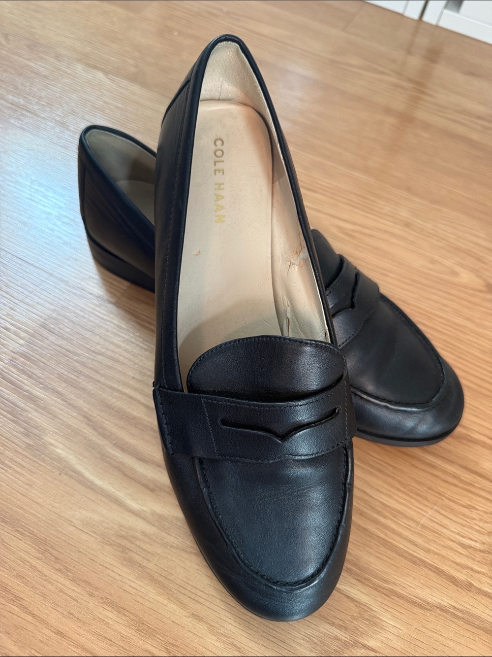 Cole Haan Black Leather Women's Penny Loafers Heeled Flats